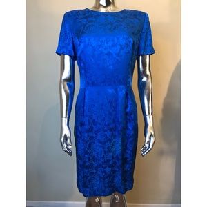 Vintage Maggy London Blue Silk Floral Print Dress